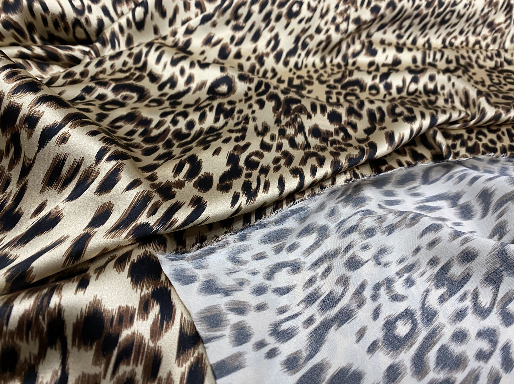 MIFANB - 19 Momme Beige Leopard Print Pattern Digital Print Stretch Silk Satin Fabric - 140cm wide by the Yard