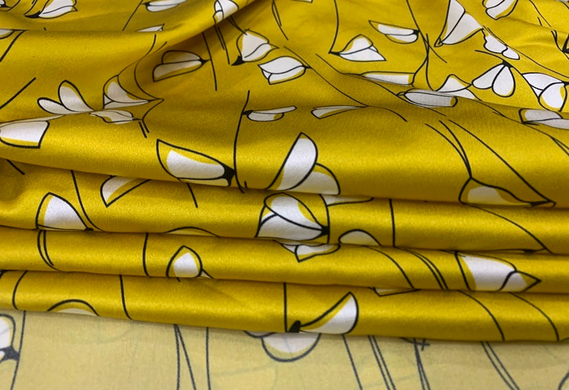 MILHUA - 19 Momme Flowers Pattern Digital Print Stretch Silk Satin Fabric - 108cm wide by the Yard