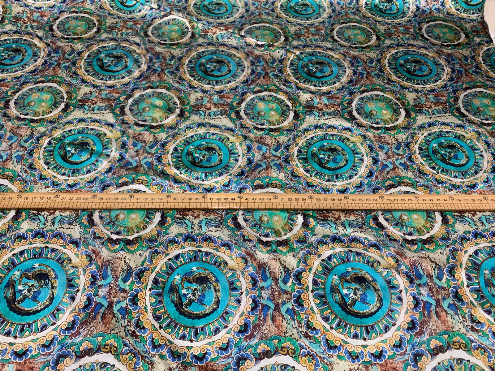 MINZOL - 19 Momme Ethnic Round Wheel Pattern Digital Print Stretch Silk Satin Fabric - 108cm wide by the Yard