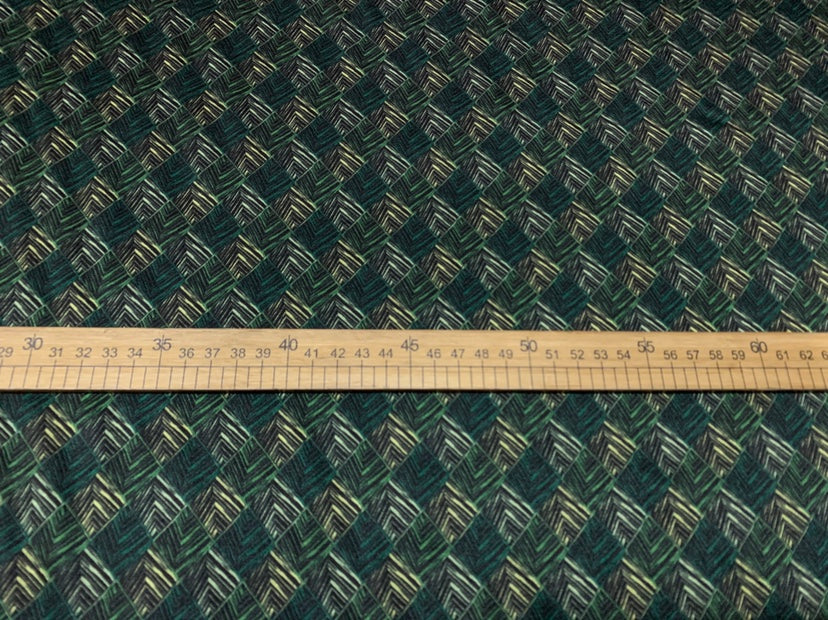 MOLVLG - 19 Momme Dark Green Checkered Lines Digital Print Stretch Silk Satin Fabric - 108cm wide by the Yard