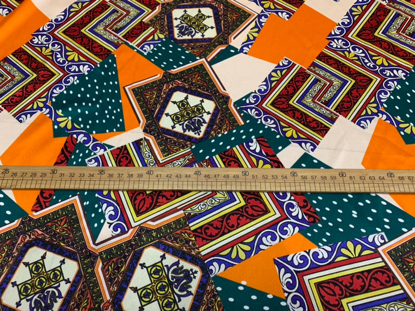 MZUFUN - 19 Momme Ethnic Style Pattern Digital Print Stretch Silk Satin Fabric - 108cm wide by the Yard