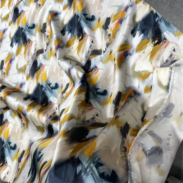 MENGLONGXY - 19 momme Golden vs Blue Digital Print Stretch Silk Satin Fabric - 135cm wide by the Yard