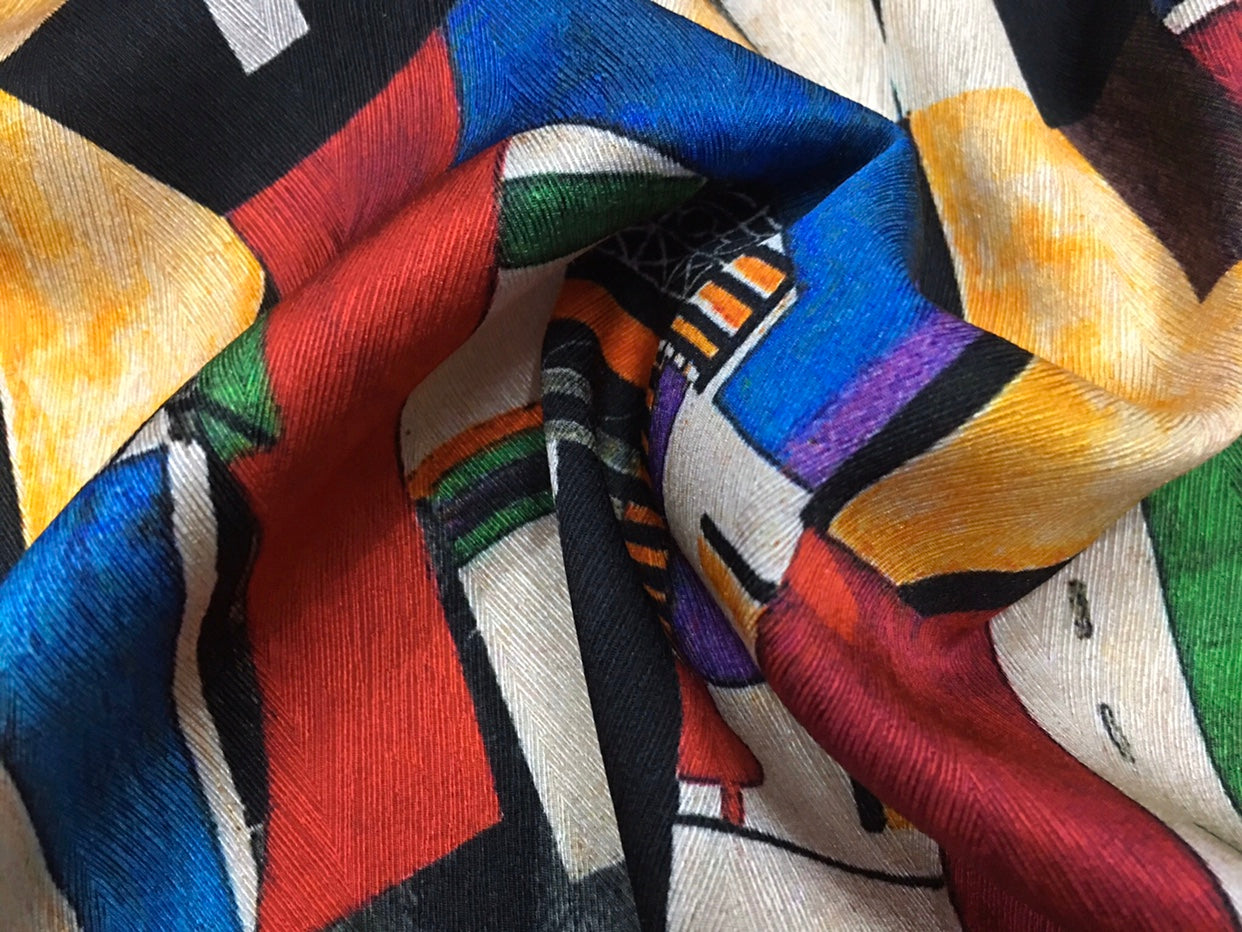 OMBGZT - 22 Momme Colorful Irregular Graphics Pattern Digital Print Sangbo Stretch Silk Satin Fabric - 108cm wide by the Yard