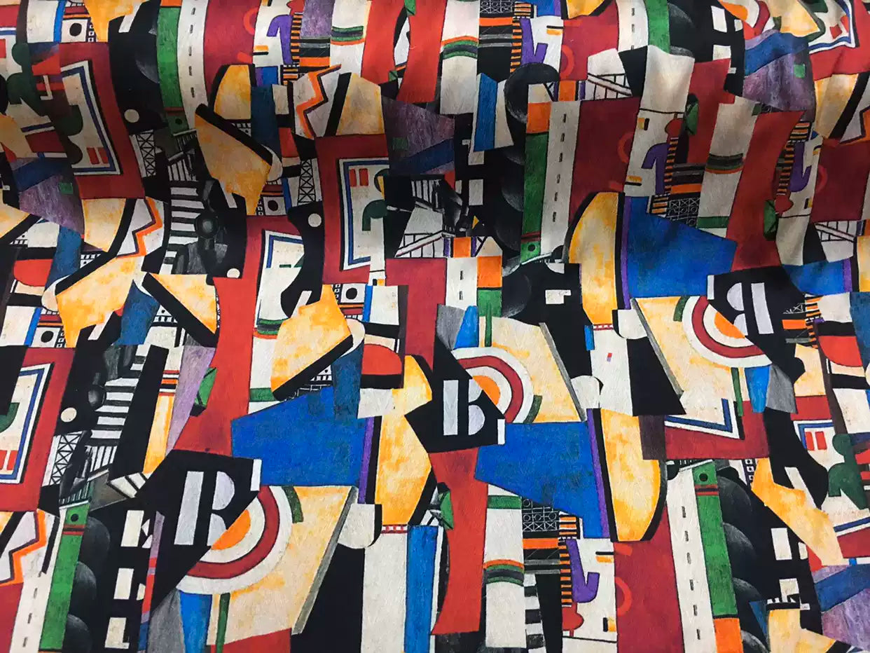 OMBGZT - 22 Momme Colorful Irregular Graphics Pattern Digital Print Sangbo Stretch Silk Satin Fabric - 108cm wide by the Yard