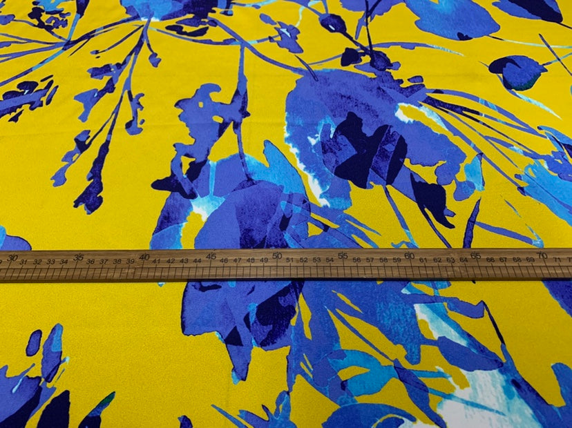 OMEIHL - 19 Momme Yellow and Blue Contrasting Colors Pattern Digital Print Stretch Silk Satin Fabric - 108cm wide by the Yard