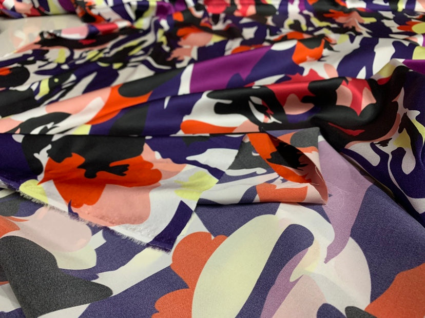 OUMEJI - 19 Momme Bright Geometry Pattern Digital Print Stretch Silk Satin Fabric - 140cm wide by the Yard