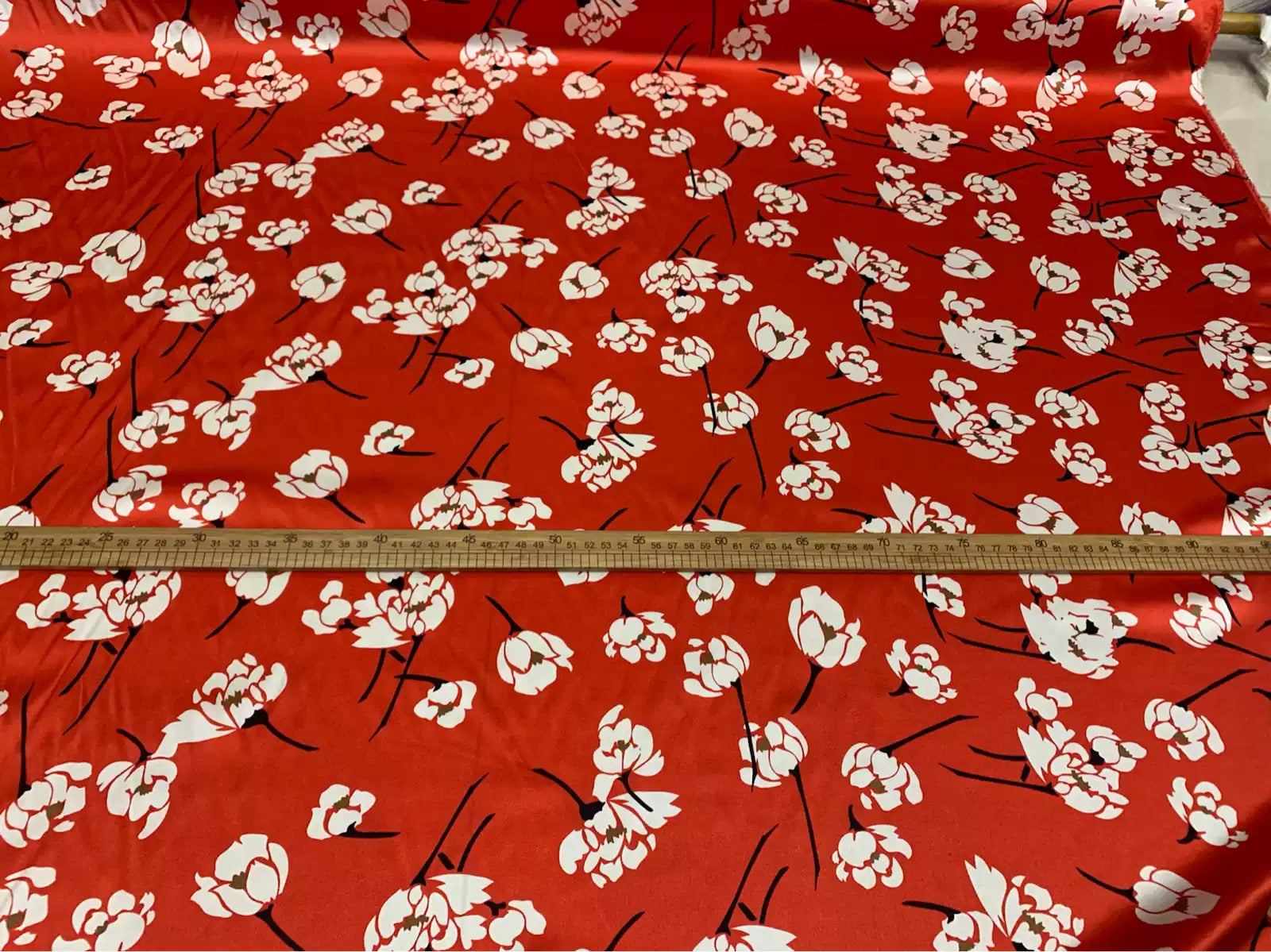 REDLIT - 19 Momme Small Flowers on Red Background Pattern Digital Print Stretch Silk Satin Fabric - 108cm wide by the Yard