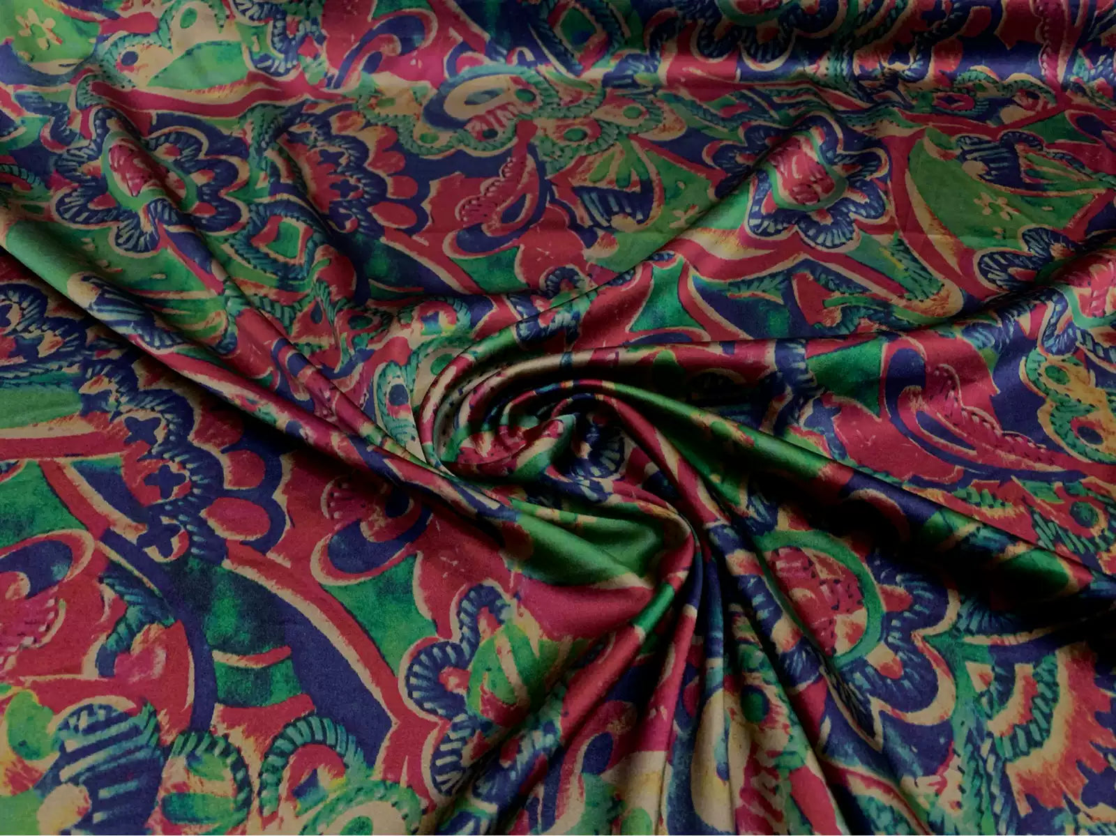 REDLVD - 19 Momme Red and Green Geometric Irregular Pattern Digital Print Stretch Silk Satin Fabric - 108cm wide by the Yard