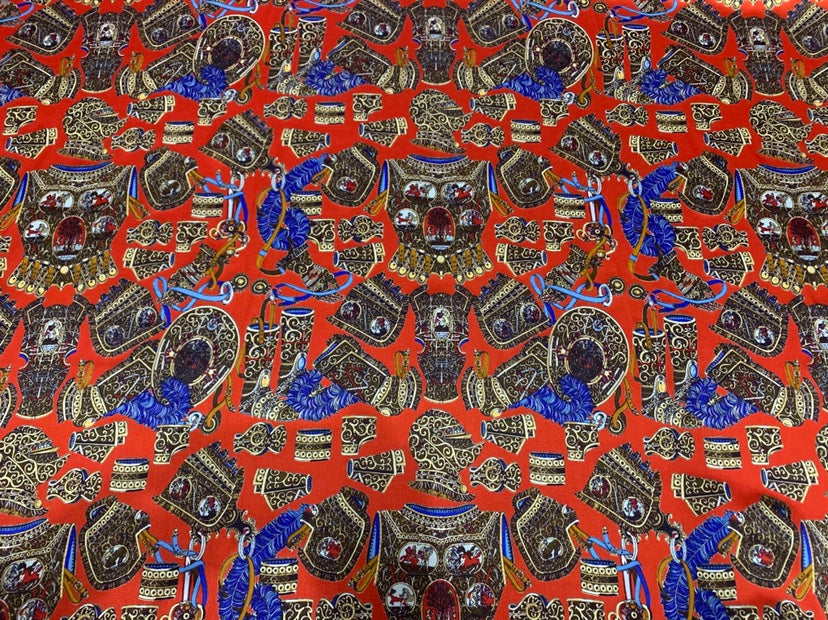 ROMKJA - 19 Momme Retro Roman Armor Pattern Digital Print Stretch Silk Satin Fabric - 140cm wide by the Yard
