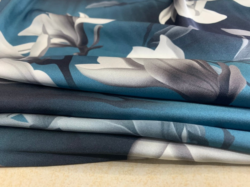 RXIDAH - 19 Momme Flowers Pattern Digital Print Stretch Silk Satin Fabric - 108cm wide by the Yard