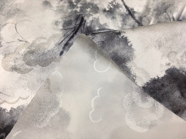 SUIMOL - 19 Momme Ink Lotus Pattern Digital Print Stretch Silk Satin Fabric - 140cm wide by the Yard