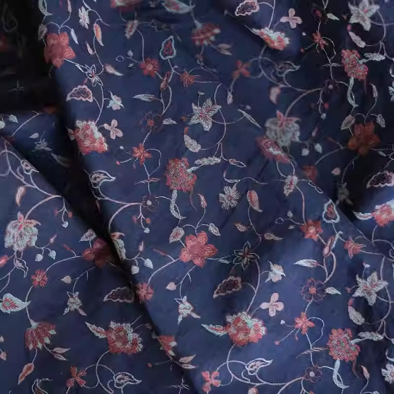 SZTIHML - Cotton fabric, jacquard floral, pink vs blue, 1.45m wide by the Yard