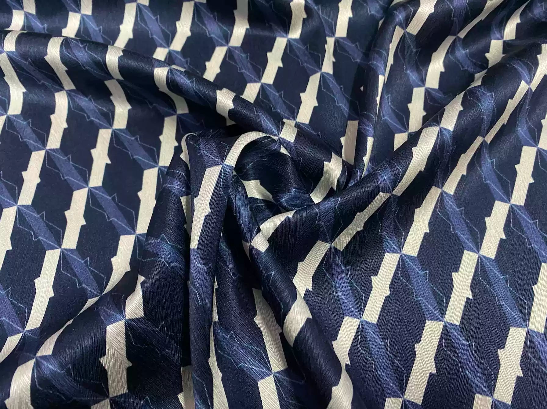 TAOWJI - 22 Momme Stripe Geometry Pattern Digital Print Stretch Silk Satin Fabric - 108cm wide by the Yard