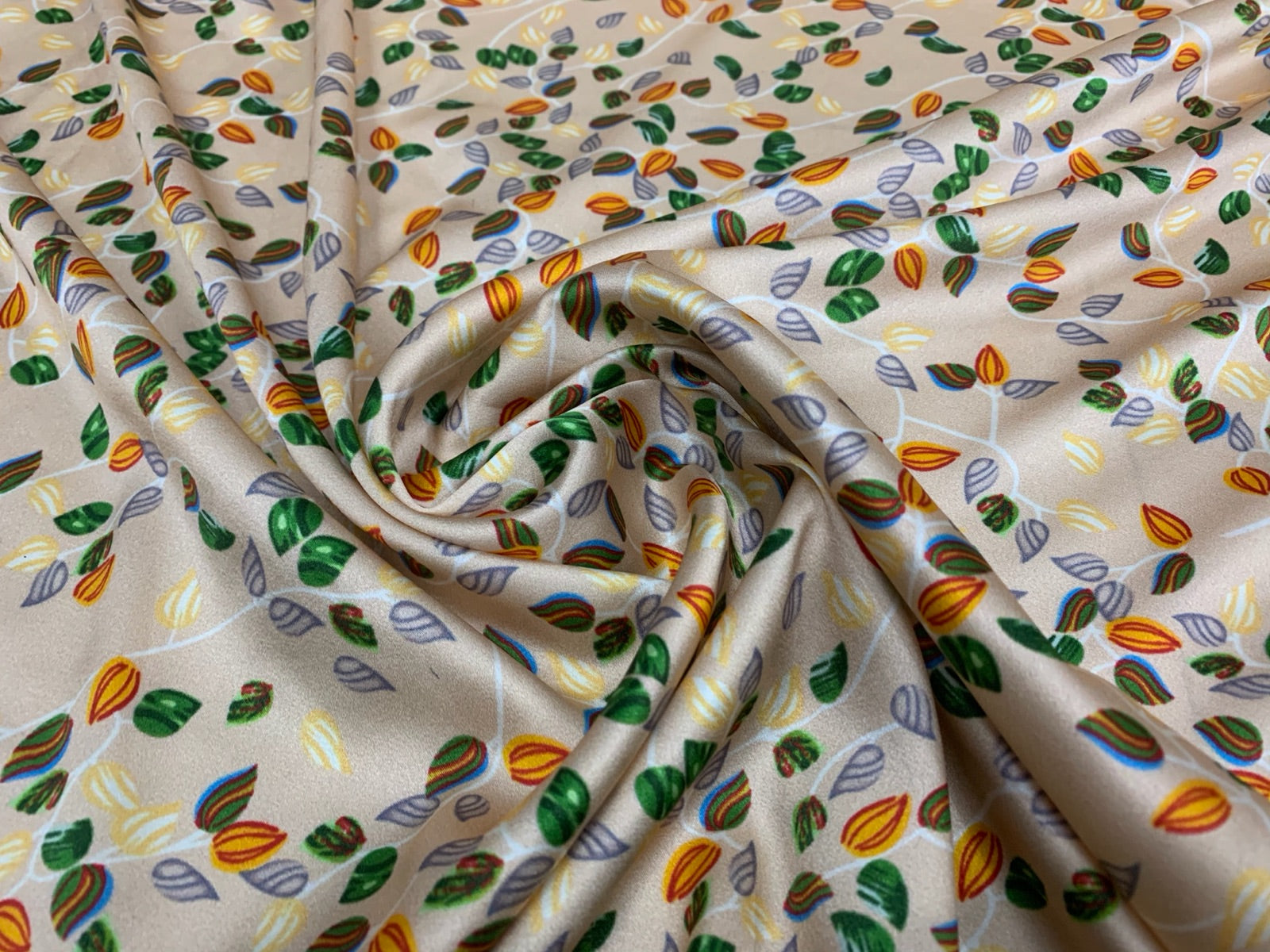 TAOYFA - 19 Momme Pastoral Yellow Background Small Flowers Pattern Digital Print Stretch Silk Satin Fabric - 108cm wide by the Yard