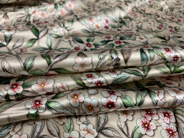 TIANOH - 19 Momme Pastoral Flowers Pattern Digital Print Stretch Silk Satin Fabric - 140cm wide by the Yard