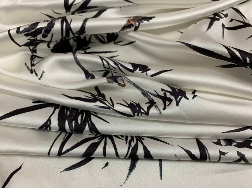 WENZUN - 19 Momme Bamboo Pattern Digital Print Stretch Silk Satin Fabric - 108cm wide by the Yard
