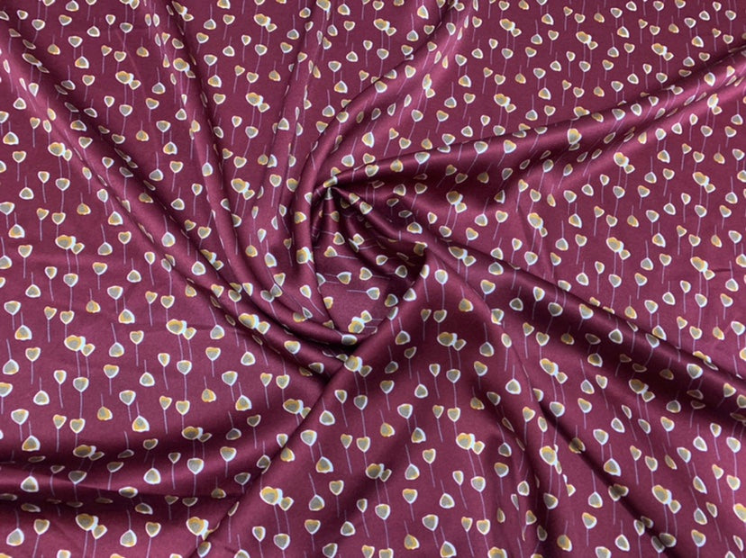 WINRED - 19 Momme Wine Red Heart Pattern Digital Print Stretch Silk Satin Fabric - 108cm wide by the Yard