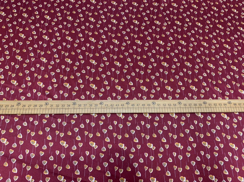 WINRED - 19 Momme Wine Red Heart Pattern Digital Print Stretch Silk Satin Fabric - 108cm wide by the Yard