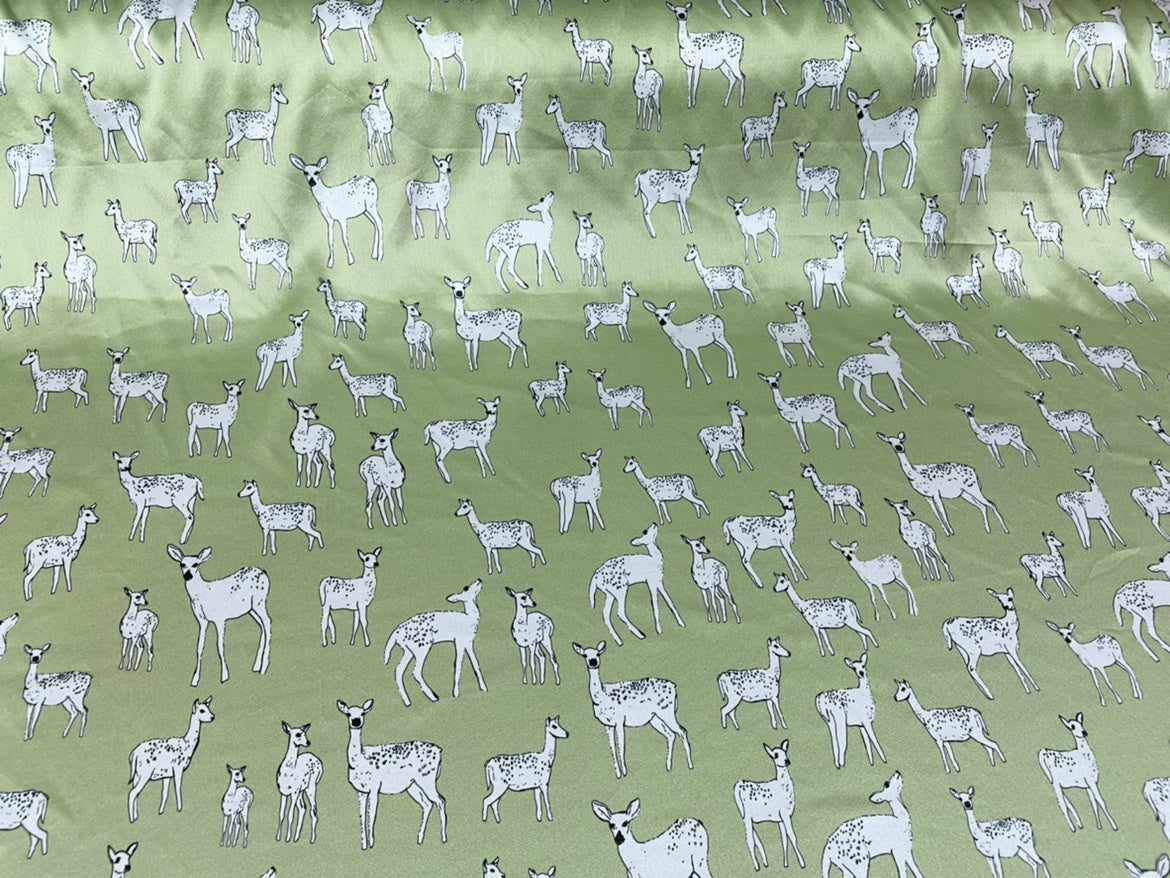 XIMILU - 19 Momme Animal Little Elk Pattern Digital Print Stretch Silk Satin Fabric - 108cm wide by the Yard