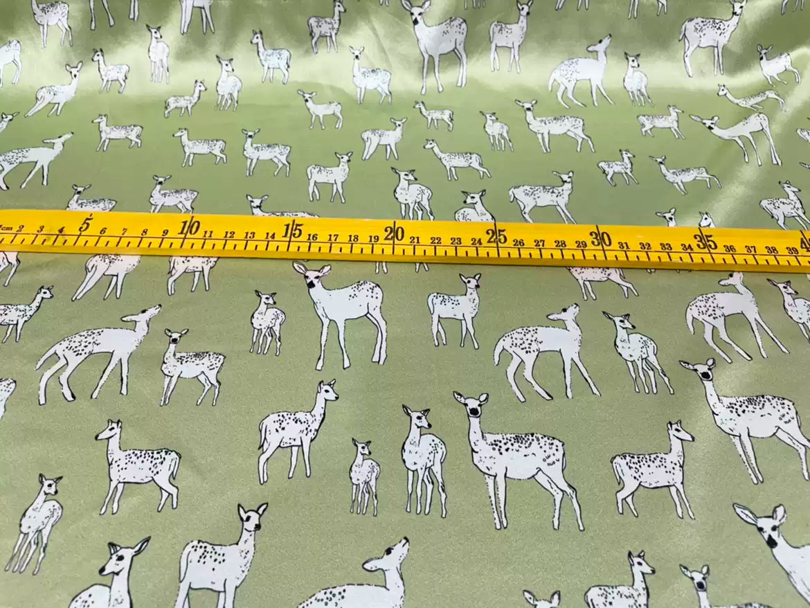 XIMILU - 19 Momme Animal Little Elk Pattern Digital Print Stretch Silk Satin Fabric - 108cm wide by the Yard