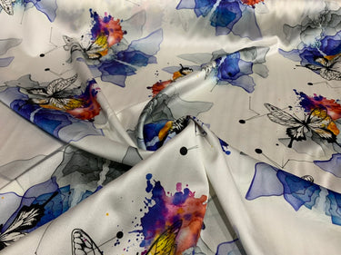XINHUD - 19 Momme Butterfly Pattern Digital Print Stretch Silk Satin Fabric - 108cm wide by the Yard