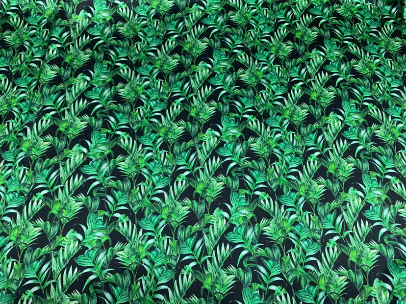 XINLVY - 19 Momme Green Leaves Pattern Digital Print Stretch Silk Satin Fabric - 140cm wide by the Yard