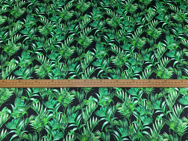 XINLVY - 19 Momme Green Leaves Pattern Digital Print Stretch Silk Satin Fabric - 140cm wide by the Yard