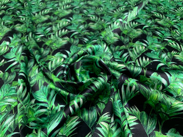 XINLVY - 19 Momme Green Leaves Pattern Digital Print Stretch Silk Satin Fabric - 140cm wide by the Yard