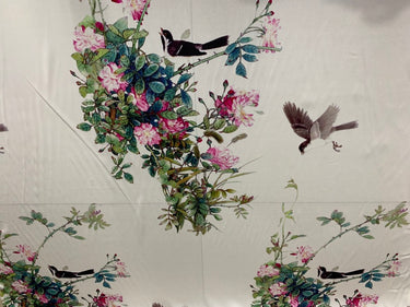 XQUZTO - 19 Momme Chinese Classical Style Magpie Branch Pattern Digital Print Stretch Silk Satin Fabric - 108cm wide by the Yard