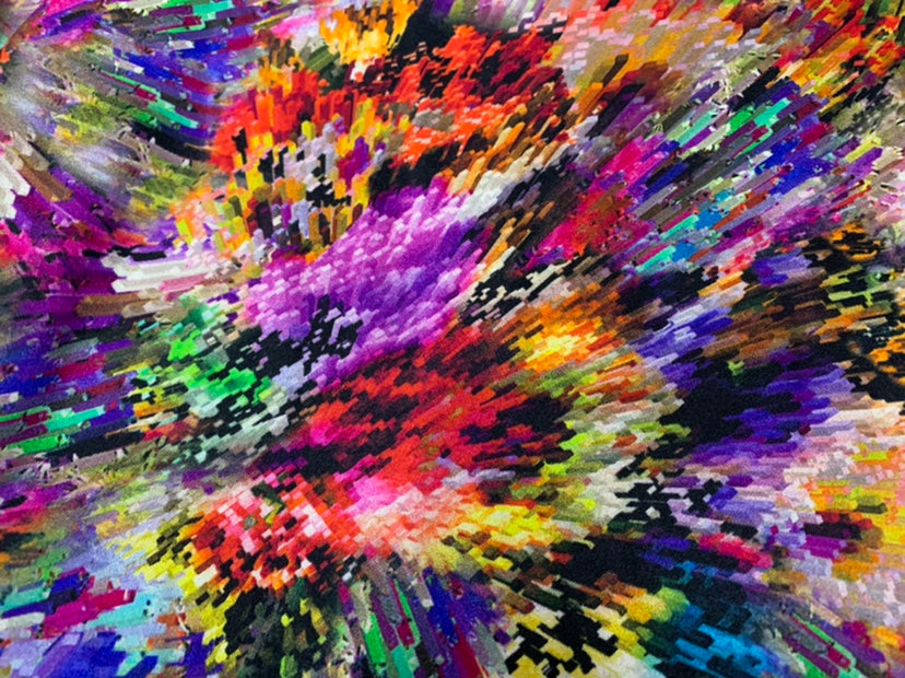 XUANCA - 19 Momme Colorful Paint Pattern Digital Print Stretch Silk Satin Fabric - 140cm wide by the Yard