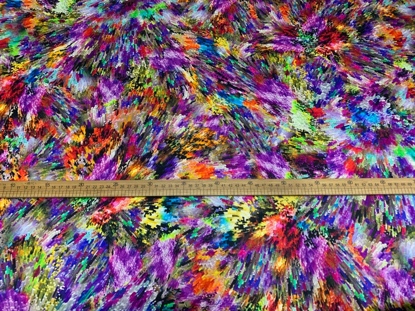 XUANCA - 19 Momme Colorful Paint Pattern Digital Print Stretch Silk Satin Fabric - 140cm wide by the Yard