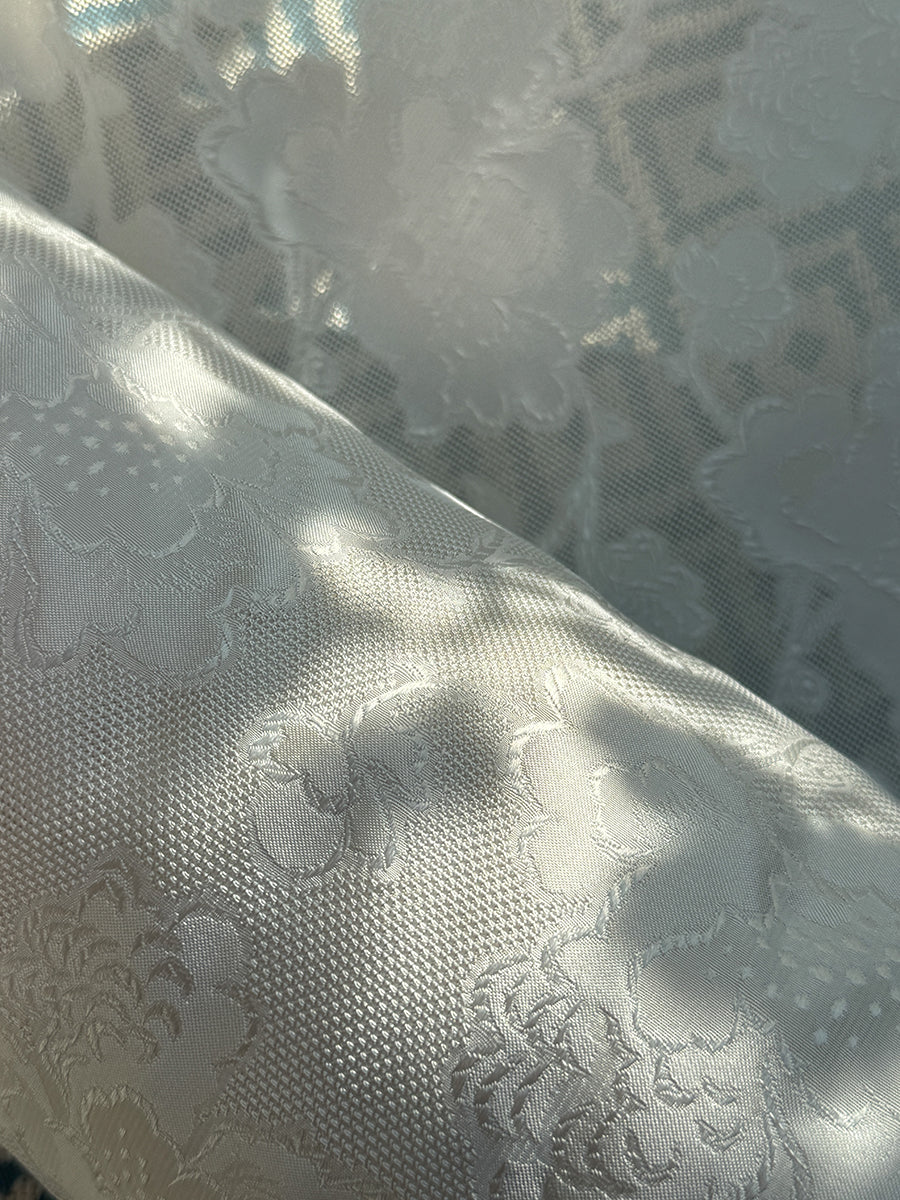 XYSJBWMDB - Leno silk fabric, 25 momme 114cm wide, white peony, 100% mulberry silk