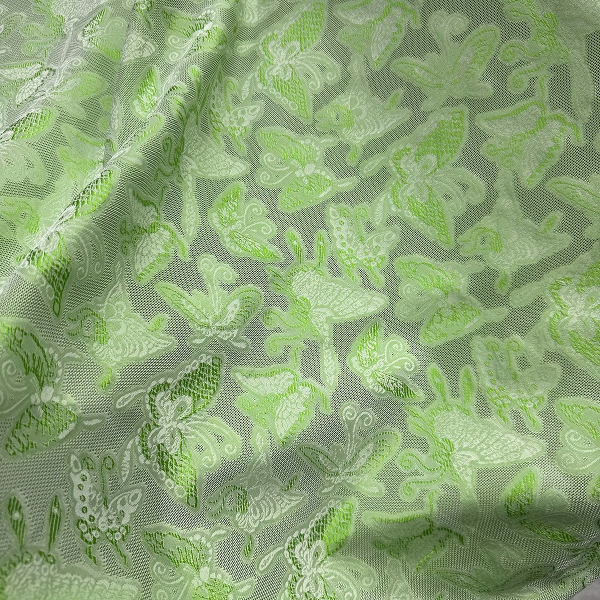 XYSJLHD - Leno silk fabric, 25 momme 114cm wide, green butterfly, 100% mulberry silk