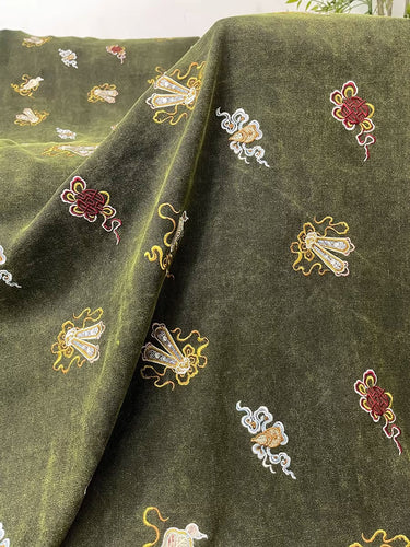 XYZBZCSCXQXL - Embroidered Tussah Mud Silk, Qiuxiang Green 60 Momme 110cm wide by the Yard