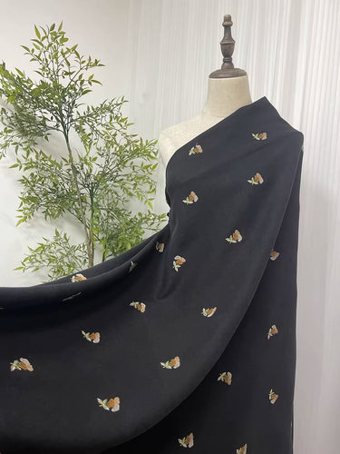 XYZCCX001 - Embroidered Tussah Mud Silk, Floral 60 Momme 110cm wide by the Yard