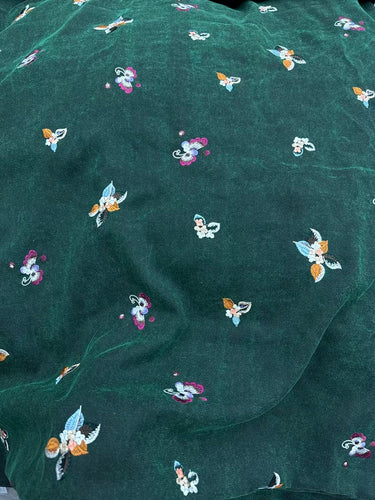 XYZCSCXHD - Embroidered Tussah Mud Silk, Green Butterfly 60 Momme 110cm wide by the Yard
