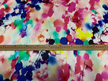 YANQID - 19 Momme Colorful Flowers Pattern Digital Print Stretch Silk Satin Fabric - 140cm wide by the Yard