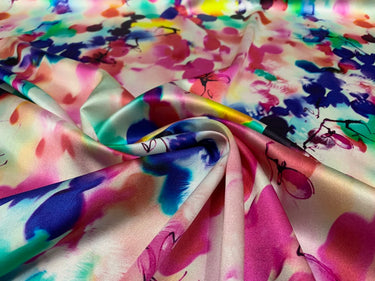 YANQID - 19 Momme Colorful Flowers Pattern Digital Print Stretch Silk Satin Fabric - 140cm wide by the Yard