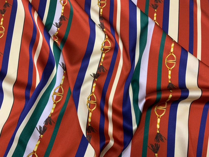 YAODTI - 19 Momme Belt Stripes Pattern Digital Print Stretch Silk Satin Fabric - 140cm wide by the Yard