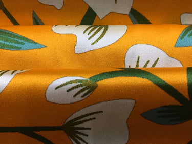 YEDILA - 19 Momme Yellow Flowers Flower Pattern Digital Print Stretch Silk Satin Fabric - 140cm wide by the Yard