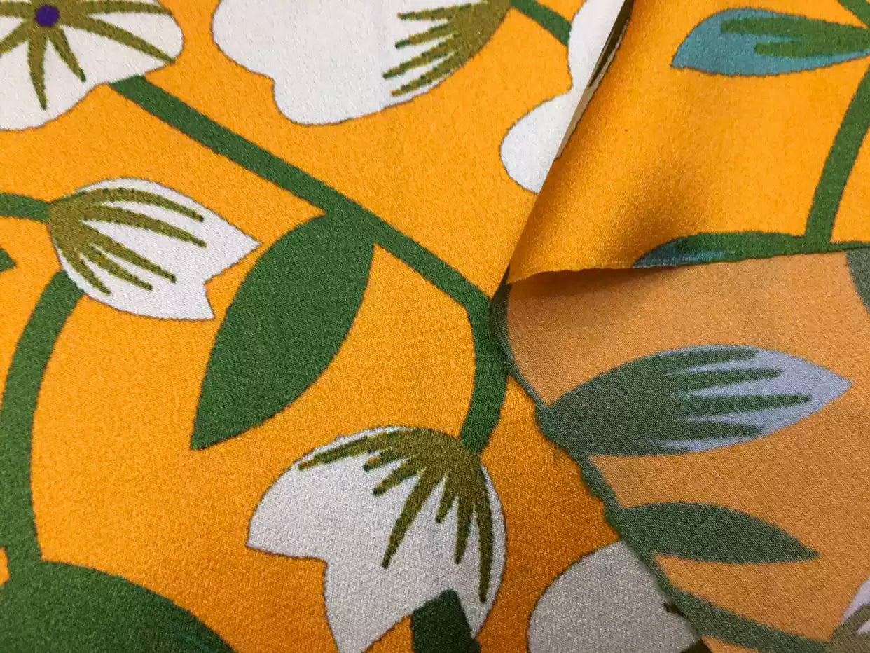 YEDILA - 19 Momme Yellow Flowers Flower Pattern Digital Print Stretch Silk Satin Fabric - 140cm wide by the Yard