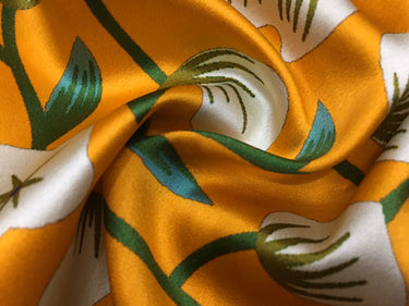 YEDILA - 19 Momme Yellow Flowers Flower Pattern Digital Print Stretch Silk Satin Fabric - 140cm wide by the Yard