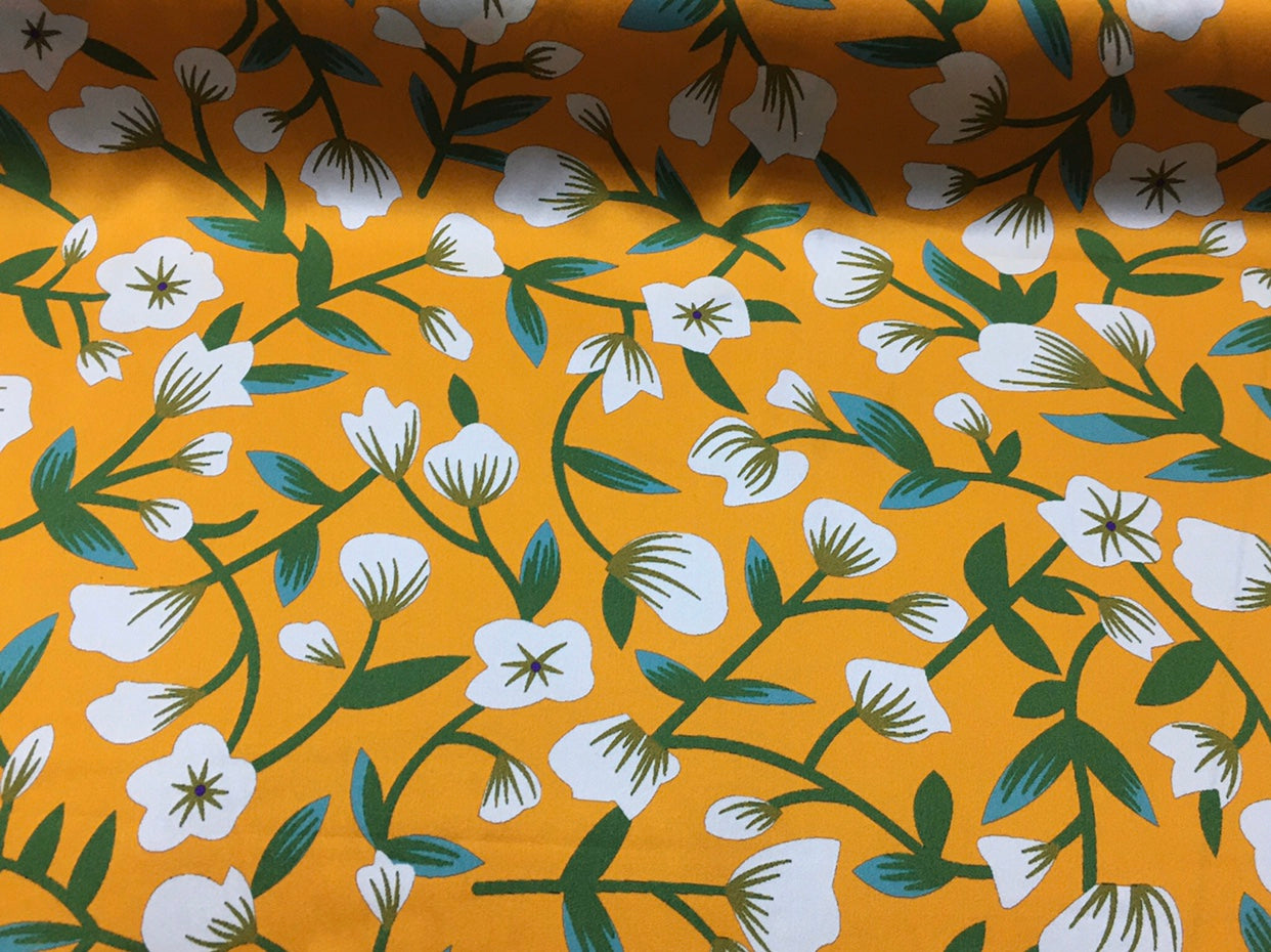 YEDILA - 19 Momme Yellow Flowers Flower Pattern Digital Print Stretch Silk Satin Fabric - 140cm wide by the Yard