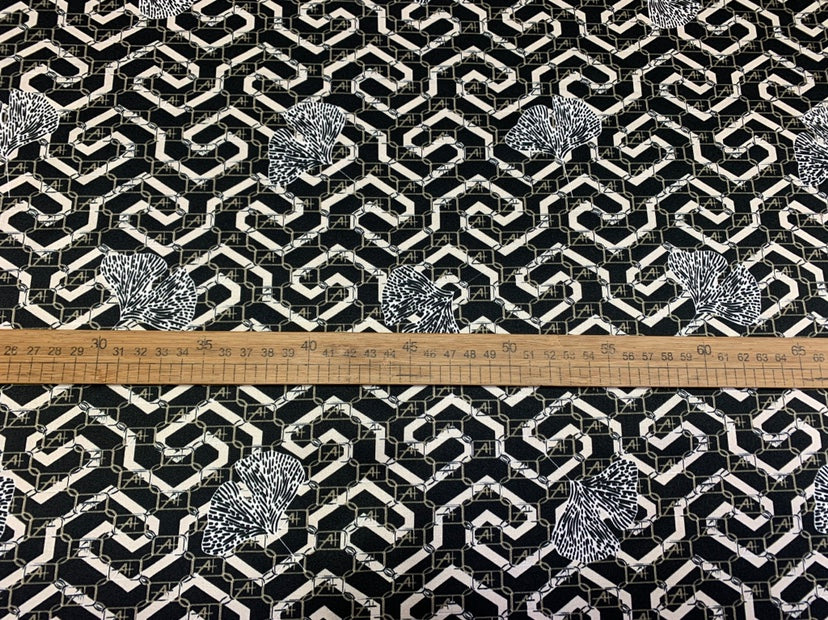 YINXGL - 19 Momme Ginkgo Leaf Pattern Digital Print Stretch Silk Satin Fabric - 135cm wide by the Yard