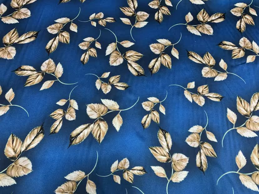 YOYANA - 19 Momme Noble and Elegant Blue Leaves Pattern Digital Print Stretch Silk Satin Fabric - 140cm wide by the Yard