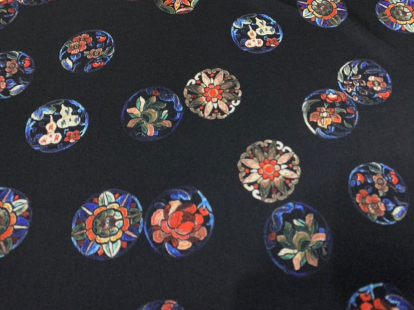 YUANHA - 19 Momme Flowers Pattern Digital Print Stretch Silk Satin Fabric - 140cm wide by the Yard