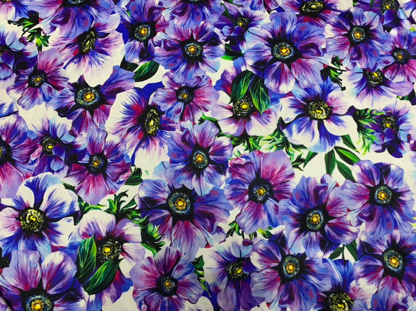 ZENSIH - 19 Momme Flowers Pattern Digital Print Stretch Silk Satin Fabric - 108cm wide by the Yard