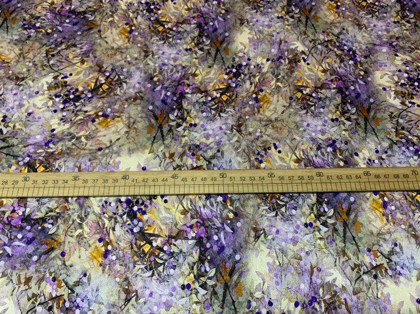 ZIDYIN - 19 Momme Purple Flower Pattern Digital Print Stretch Silk Satin Fabric - 108cm wide by the Yard