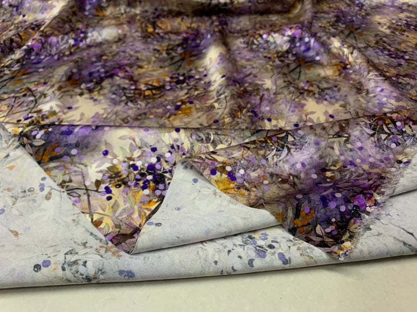 ZIDYIN - 19 Momme Purple Flower Pattern Digital Print Stretch Silk Satin Fabric - 108cm wide by the Yard
