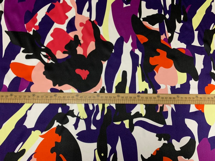 ZIMICA - 19 Momme Purple Toned Irregular Pattern Digital Print Stretch Silk Satin Fabric - 140cm wide by the Yard